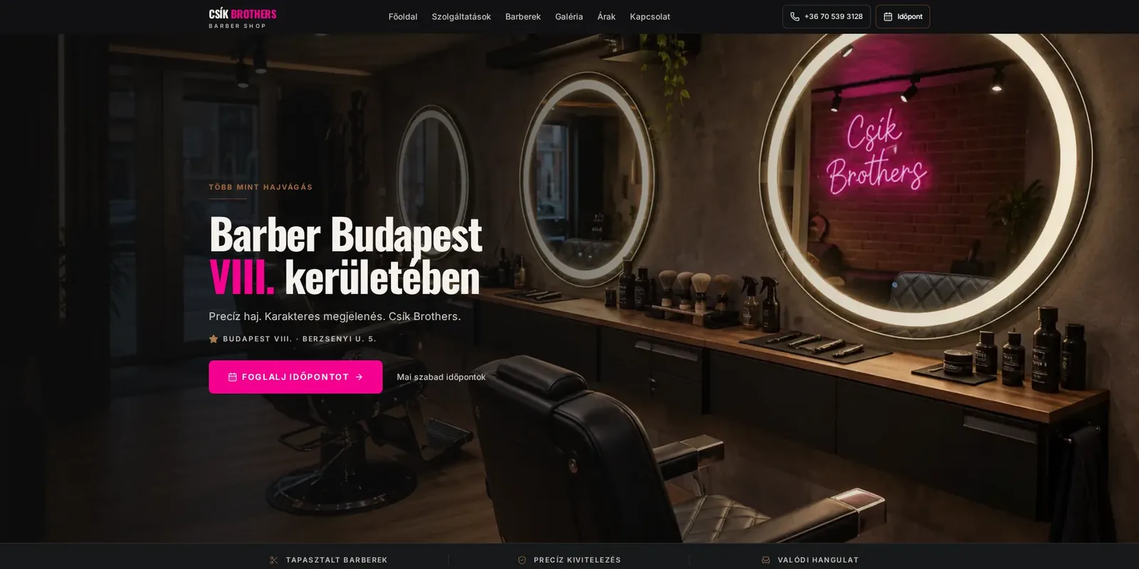 Csík Brothers Barbershop — képernyőkép az élő weboldalról