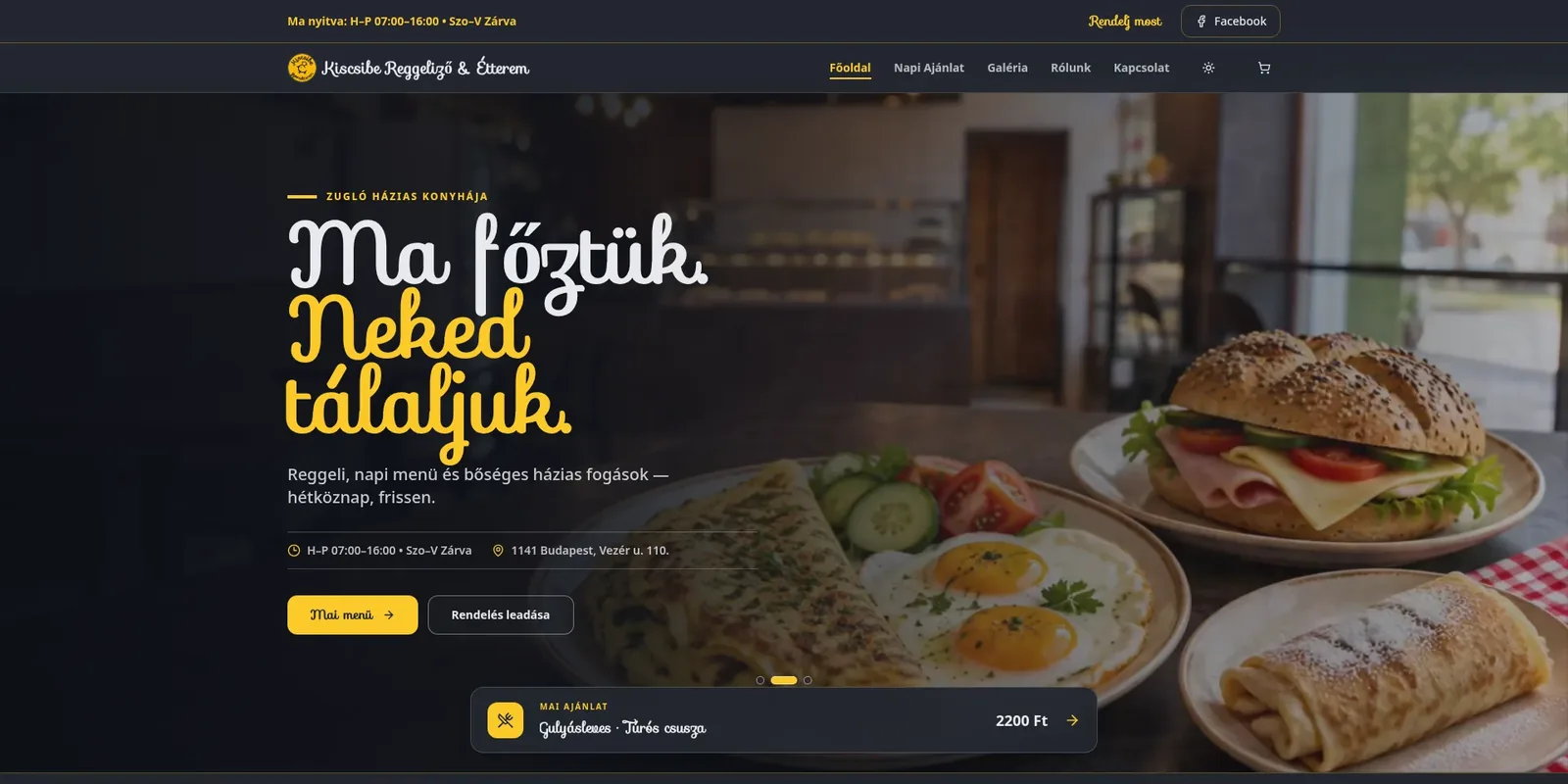 Kiscsibe Étterem — képernyőkép az élő weboldalról